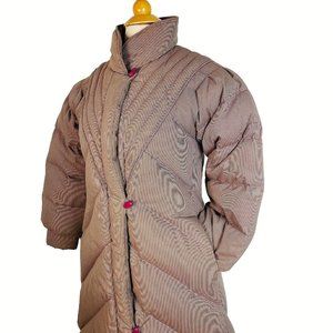 Vintage J. Gallery Down Coat size PM Burgandy & Cream pinstripe Long